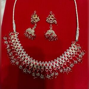 Red and silver necklace set